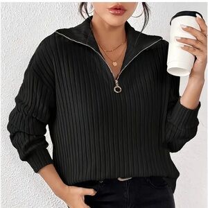 SHEIN Black Ribbed Knit Cardigan